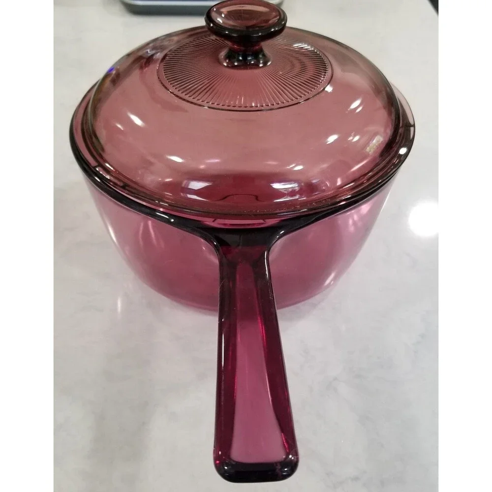 CorningWare Visions Cranberry 2.5L Saucepan w/ Lid – No Chips or Cracks